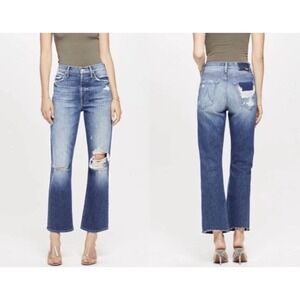 Mother Jean Road Tripper Your Treat Or Mine Distressed Cropped Flare 25 Blue